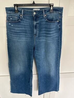 PAIGE Women's Blue Wide-Leg Cropped Jeans